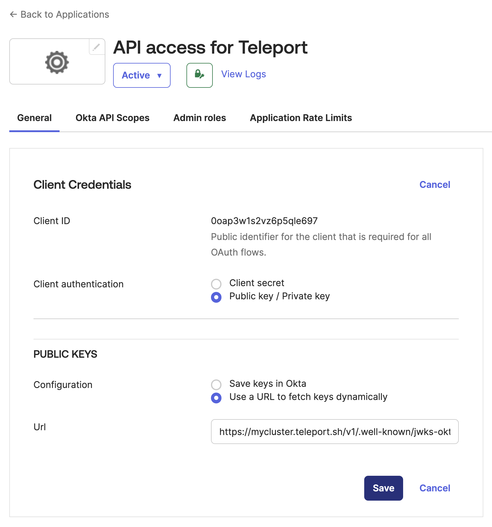 Okta API app public key for public
cluster