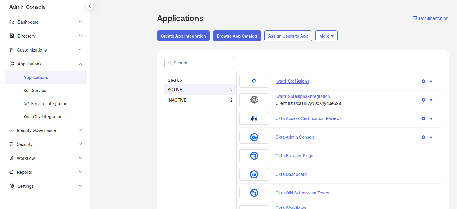 Okta applications list